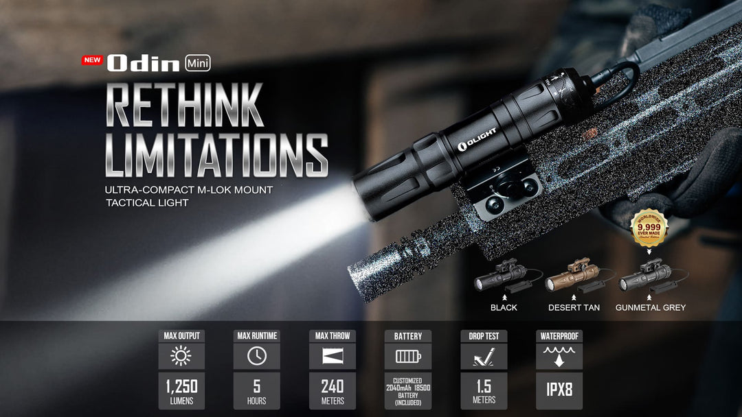 OLIGHT Odin Mini LED Flashlight with M-Lok Mount and Tail Switch