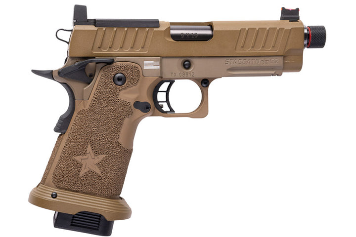 EMG 6mm Pro Shop Staccato C2 2011 SOC GBB Pistol w/ Hand-Made Stippling Grip - FDE (by Army Armament)