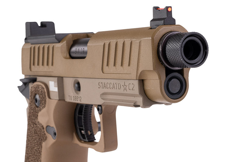 EMG 6mm Pro Shop Staccato C2 2011 SOC GBB Pistol w/ Hand-Made Stippling Grip - FDE (by Army Armament)