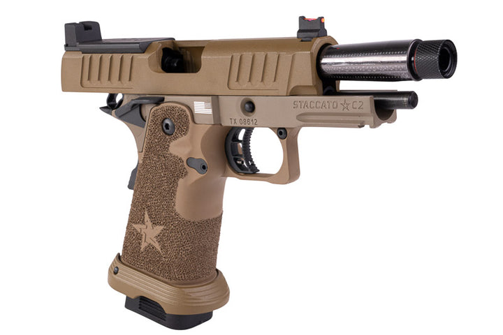 EMG 6mm Pro Shop Staccato C2 2011 SOC GBB Pistol w/ Hand-Made Stippling Grip - FDE (by Army Armament)