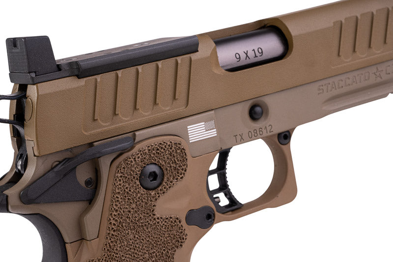 EMG 6mm Pro Shop Staccato C2 2011 SOC GBB Pistol w/ Hand-Made Stippling Grip - FDE (by Army Armament)