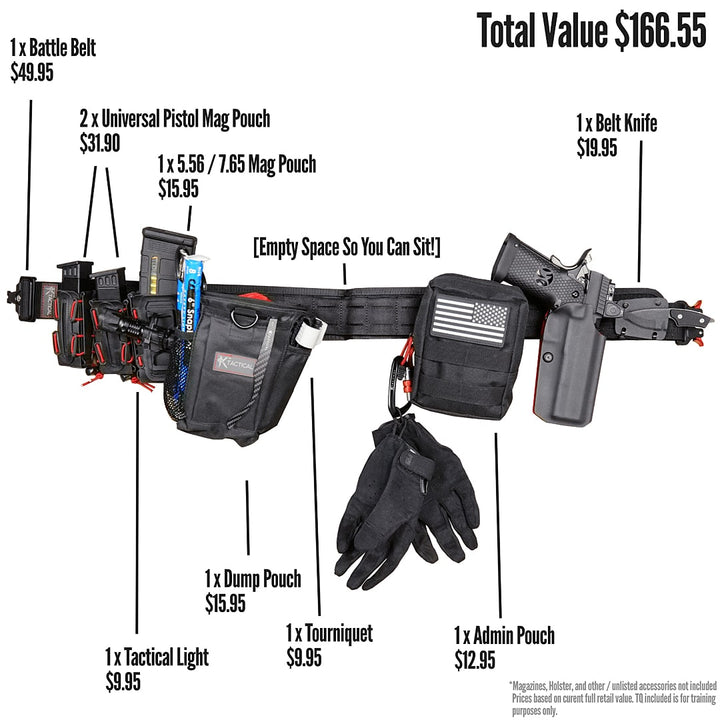 KTactical Tactical Molle Padded Metal Buckle Battle Belt Loadout Kit