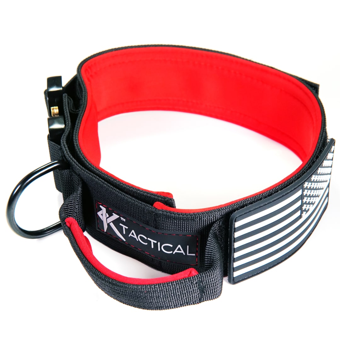 KTactical Tactical Dog Collar K9 Rugged Heavy Duty Handle Black + Red Ktactical Kit Patch