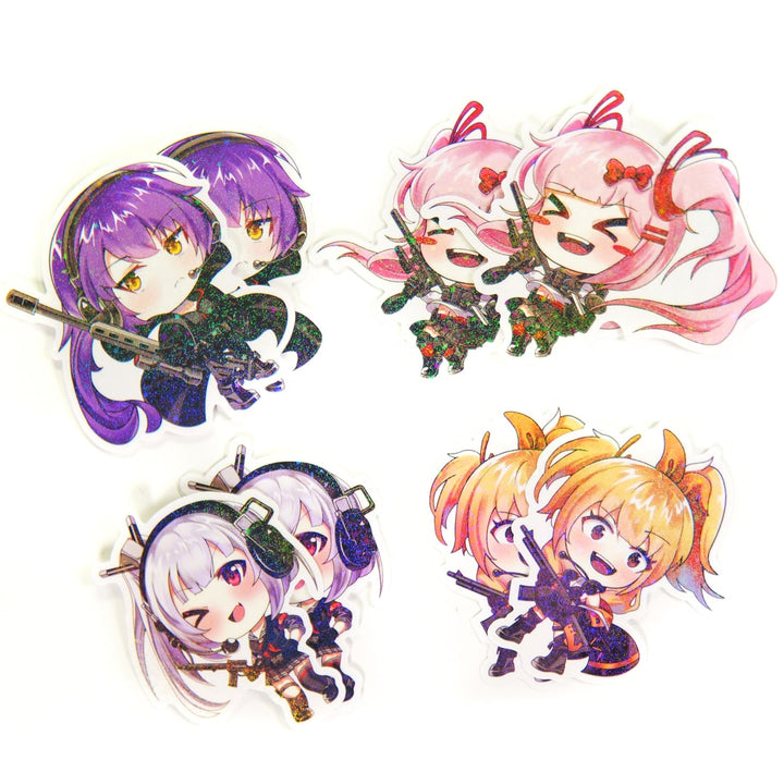 KTactical Anime Tactical Gun Girl Kawaii Waterproof Holographic Sparkle Sticker Set (8 Pack)