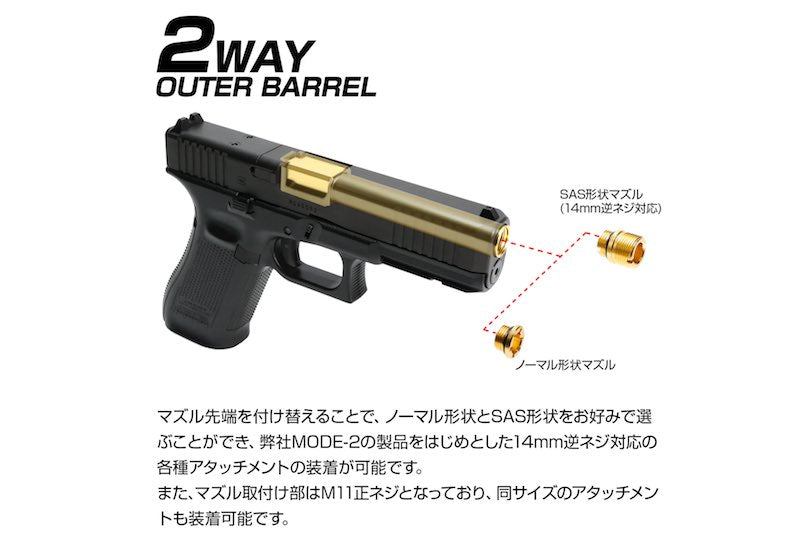 Nine Ball Tokyo Marui G17 Gen 5 MOS GBB Non Recoil 2 WAY Outer Barrel - Black