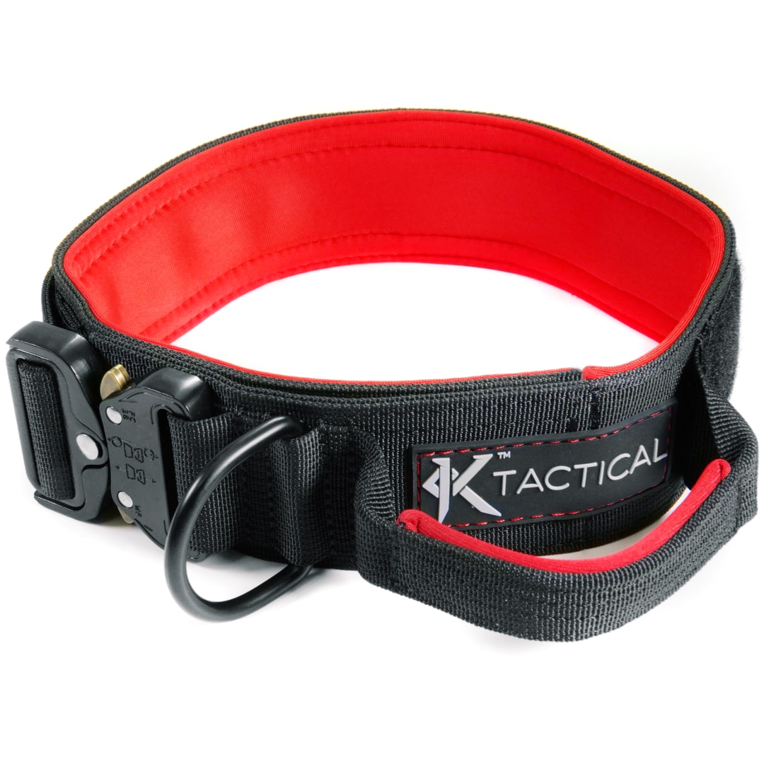 KTactical Tactical Dog Collar K9 Rugged Heavy Duty Handle Black + Red Ktactical Kit Patch