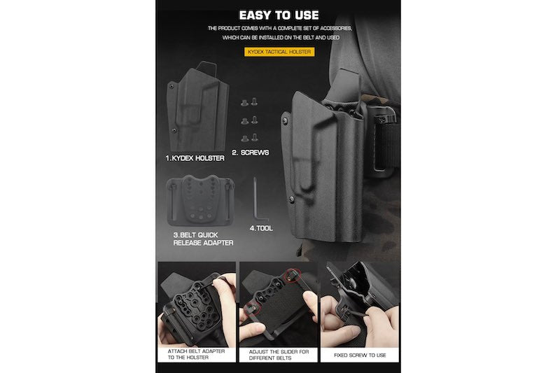 WoSport Lightweight Kydex Tactical Holster (G-03-XH35) - Black