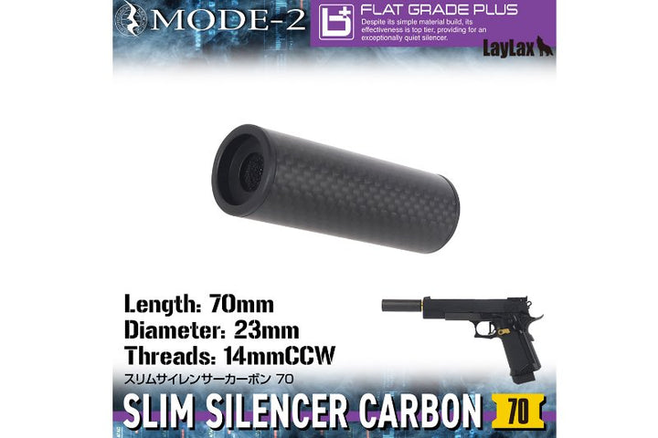 Laylax MODE-2 Carbon Fiber Slim Silencer (14mm CCW, L: 70mm)