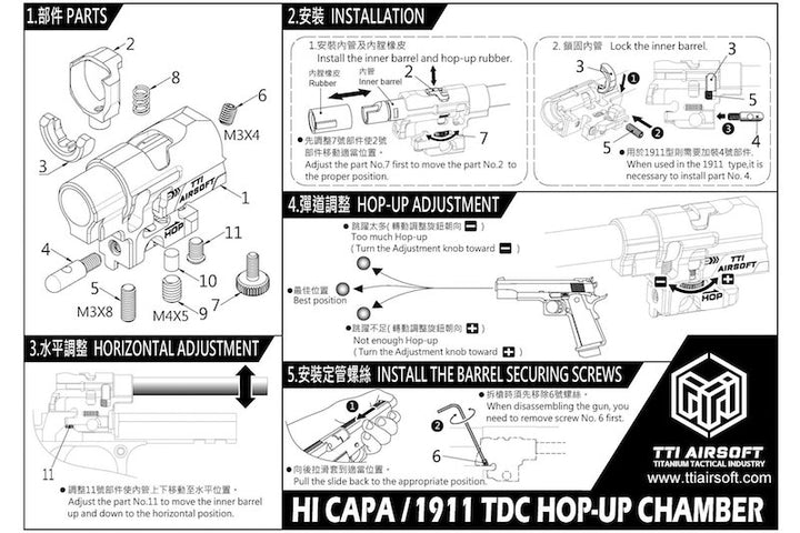 TTI Airsoft Tokyo Marui Hi Capa GBB Infinity One Piece Full CNC TDC Hop Up Chamber - Blue