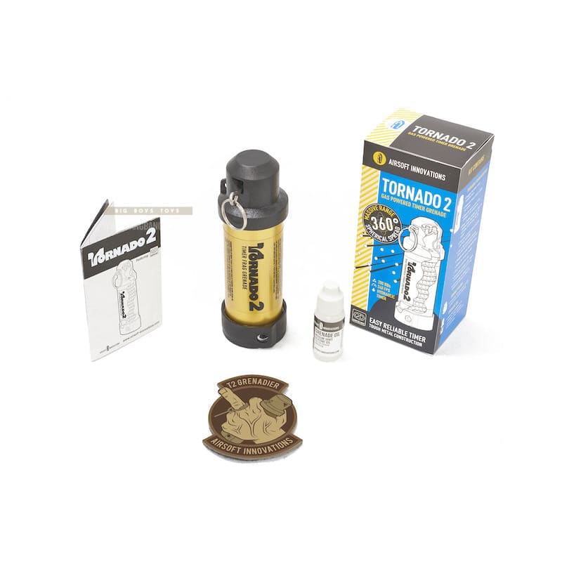 Airsoft innovations tornado 2 timer frag grenade - gold