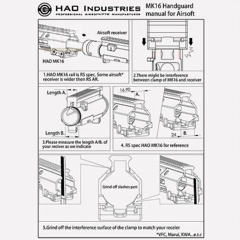 Hao mk16 m-lok handguard (kwa/vfc/marui) - ddc rail system