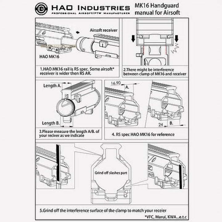 Hao mk16 m-lok handguard (kwa/vfc/marui) - ddc rail system